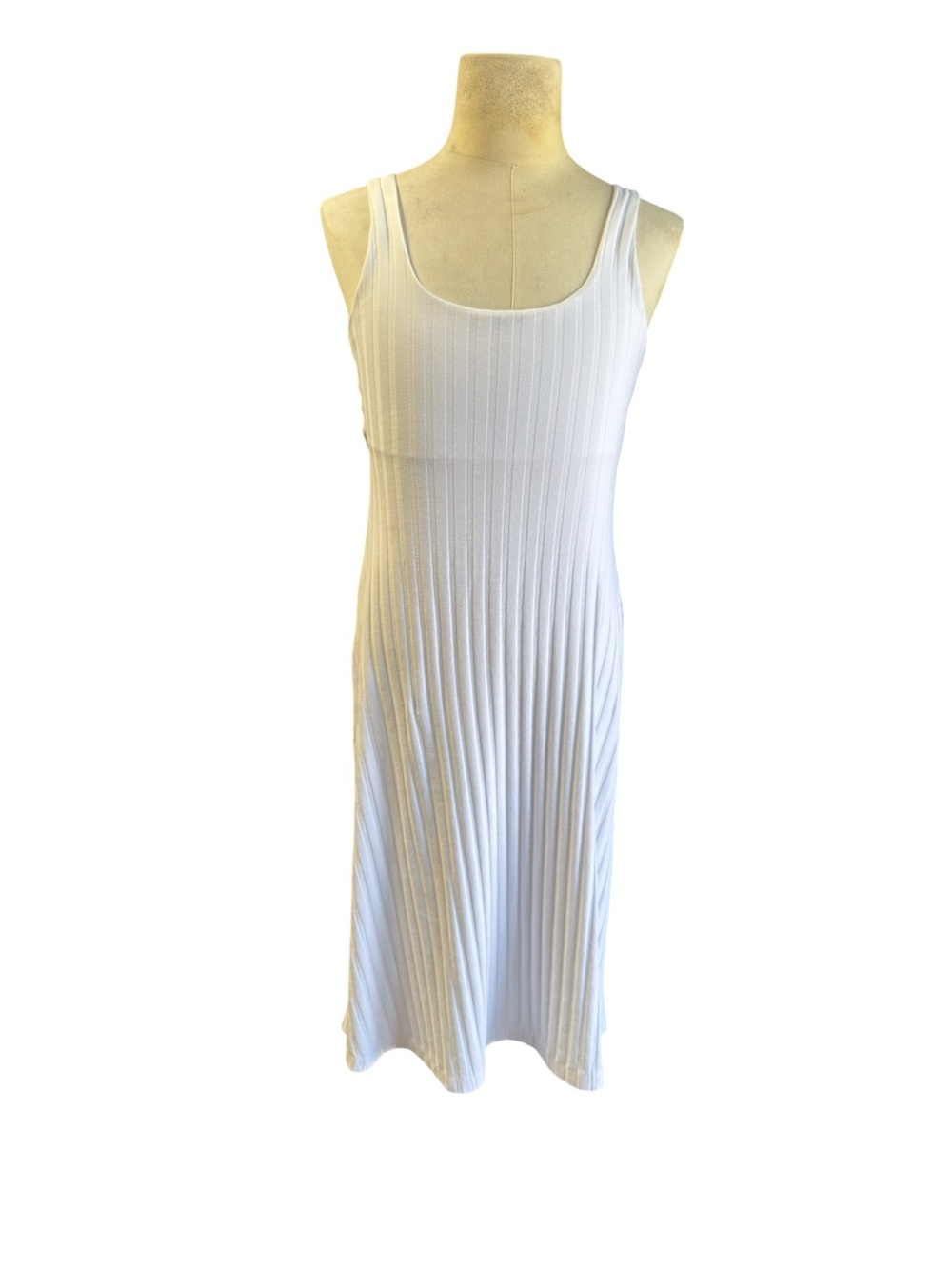 Zara White Ribbed Sleeveless Midi Dress